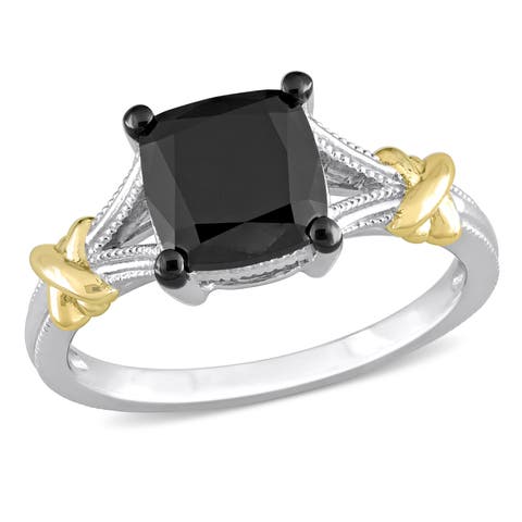 Black Diamond Solitaire Ring 14k Two-Tone