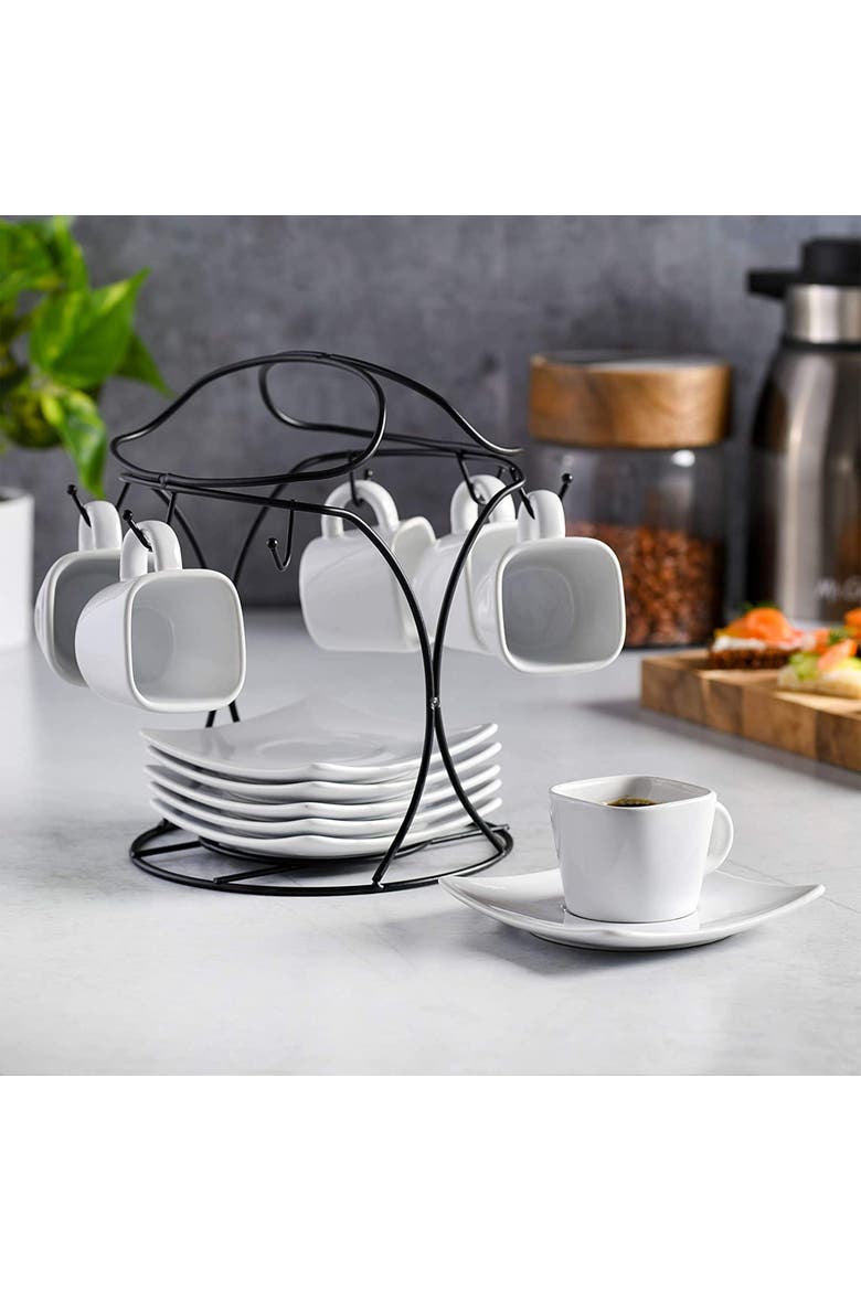 12 Piece 3.25 Ounce Ceramic Espresso Cup and Saucer Set, Alternate, color, White
