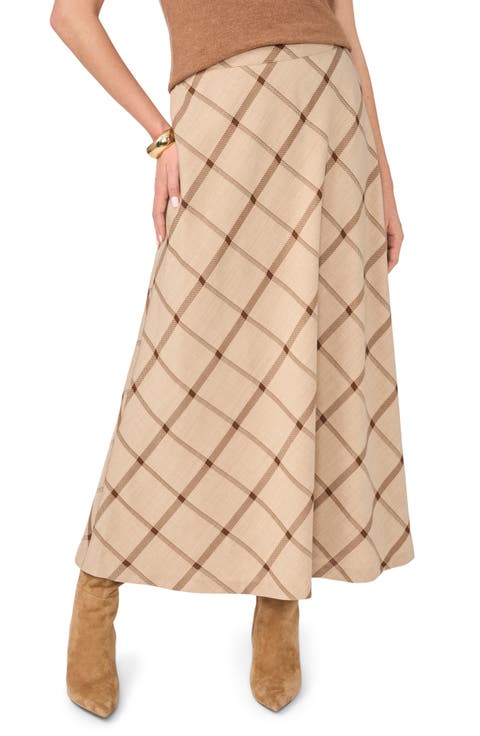 Windowpane Plaid Bias Cut Maxi Skirt