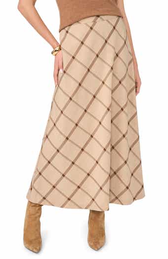 Windowpane Plaid Bias Cut Maxi Skirt