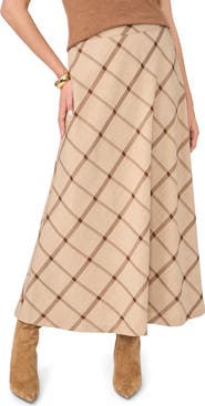 Vince Camuto Windowpane Plaid Bias Cut Maxi Skirt