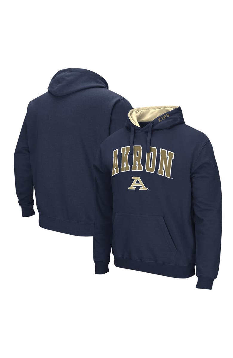COLOSSEUM Men's Colosseum  Navy Akron Zips Arch & Logo Pullover Hoodie, Main, color, 