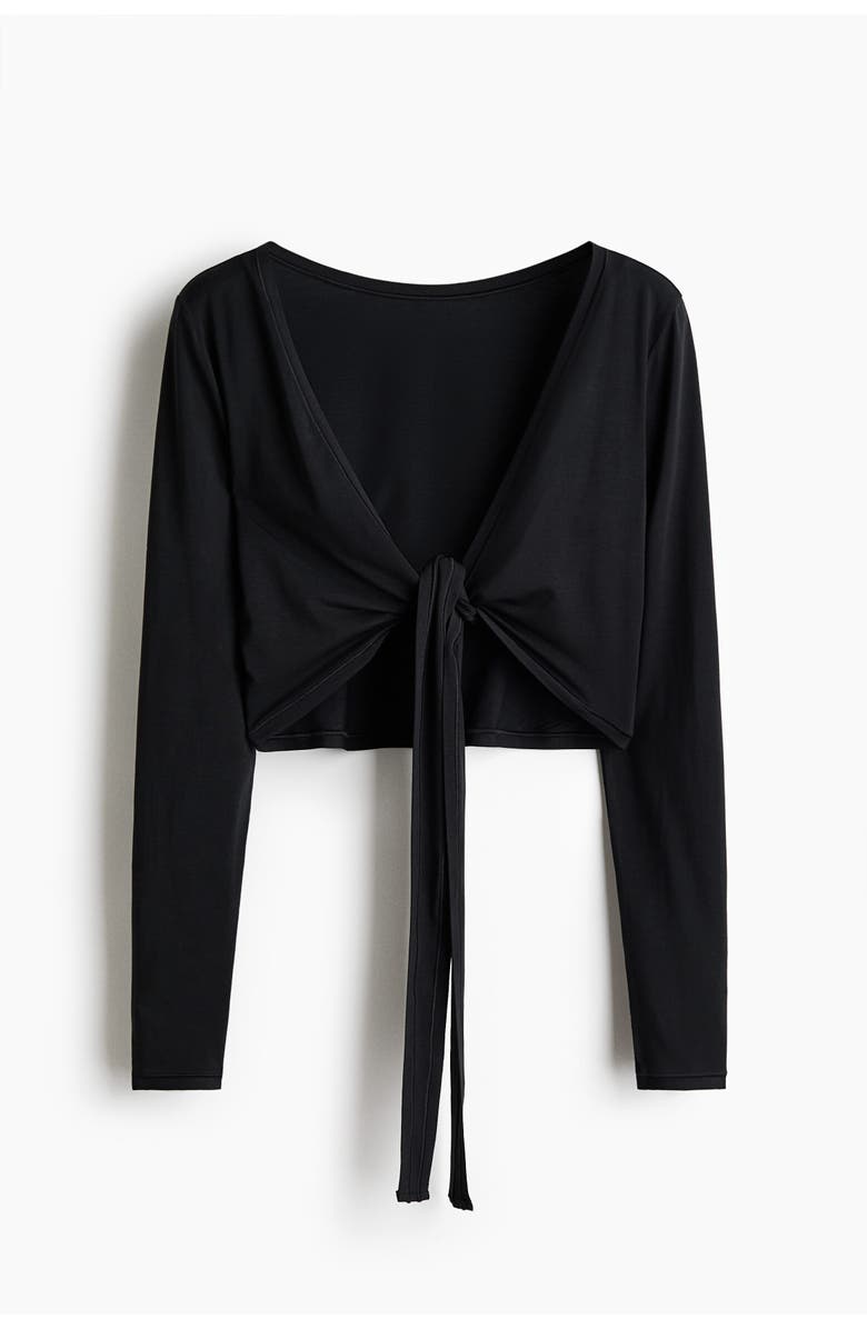 H&M Cropped Long-sleeved Yoga Top, Main, color, Black