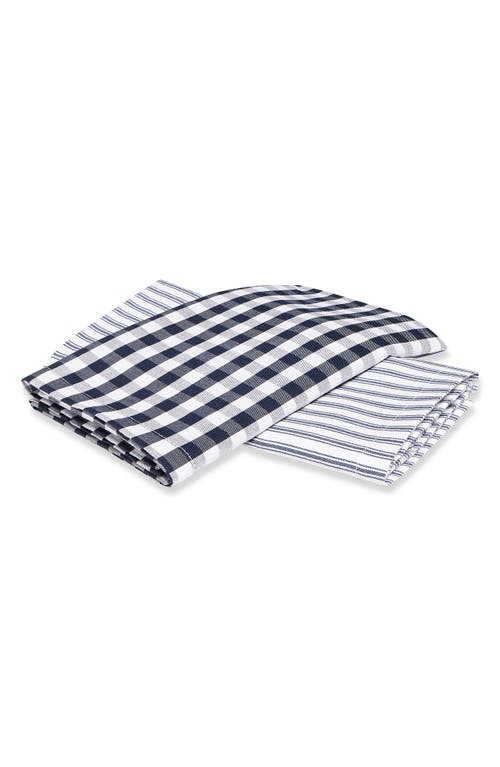 Petite Plume Set Of 2 French Ticking & Gingham Tea Towels In Navy