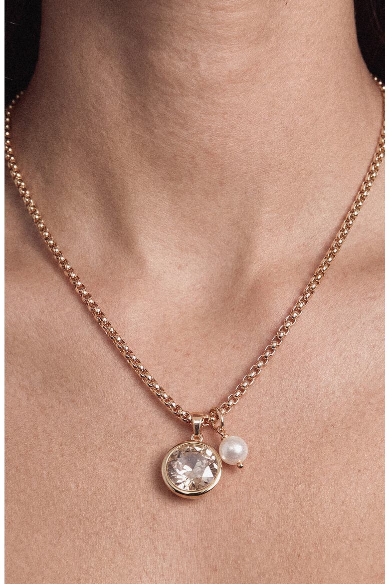 Luminous Crystal & Faux Pearl Pendant Necklace, Alternate, color, GOLD