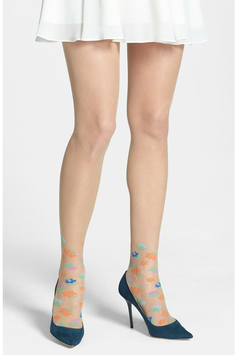 'Californian Floral' Sheer Tights, Alternate, color, NUDE/ MULTI