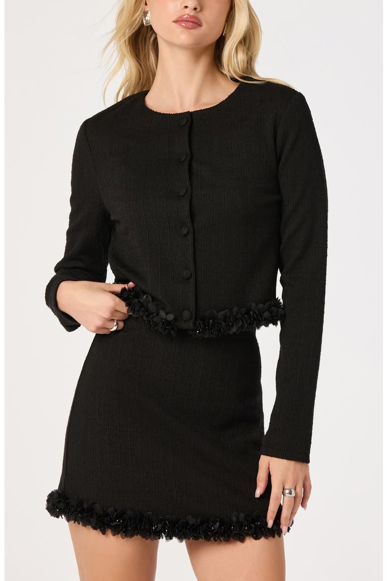 Claire Floral Trim Cropped Jacket, Alternate, color, BLACK