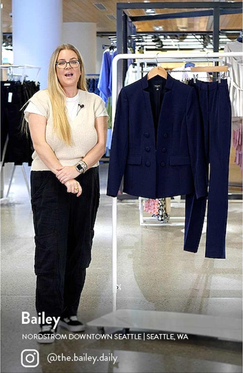 Solid Faux Double Breasted Blazer Pantsuit, sales video thumbnail