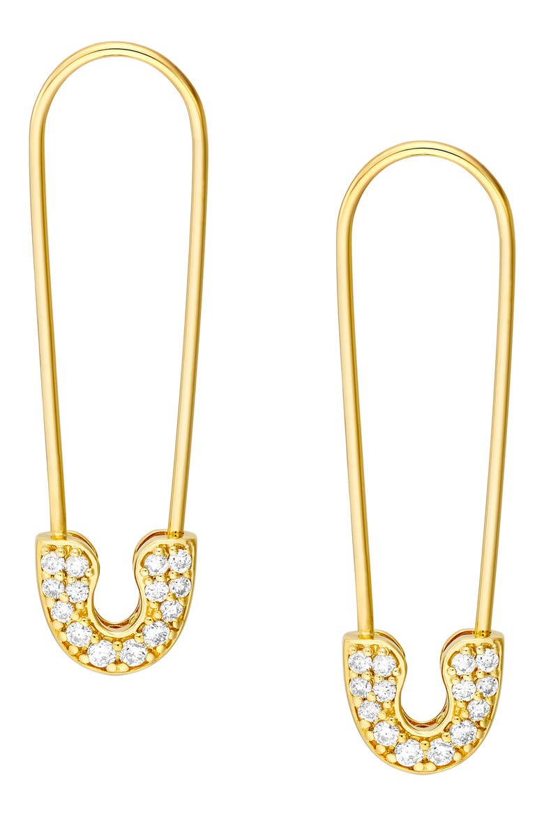 Diamond Safety Pin Threader Earrings, Main, color, YELLOW GOLD