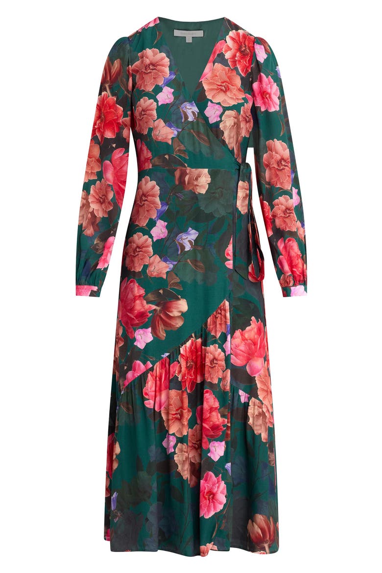 The Love Letter Floral Long Sleeve Wrap Midi Dress, Alternate, color, GEMSTONE FLORAL