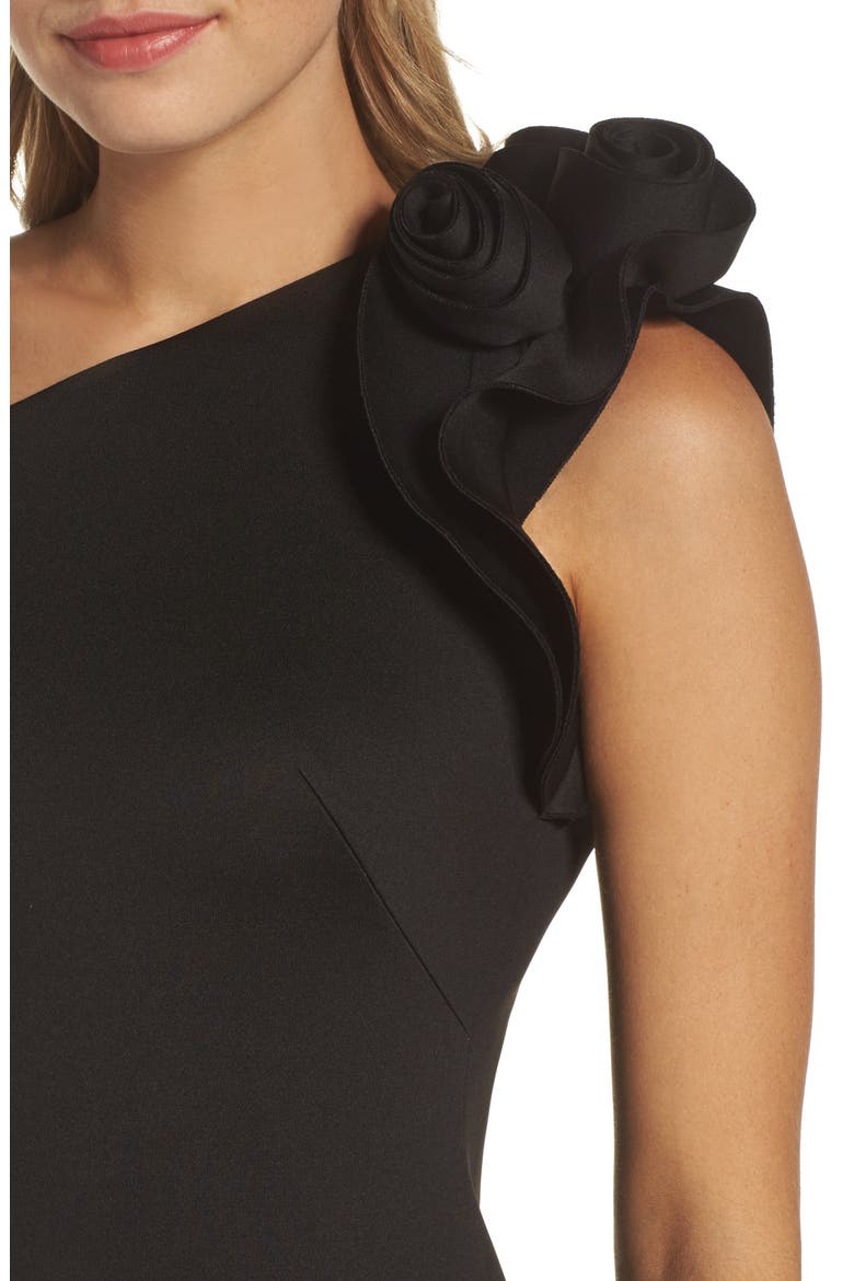 One-Shoulder Sheath Cocktail Dress, Alternate, color, BLACK