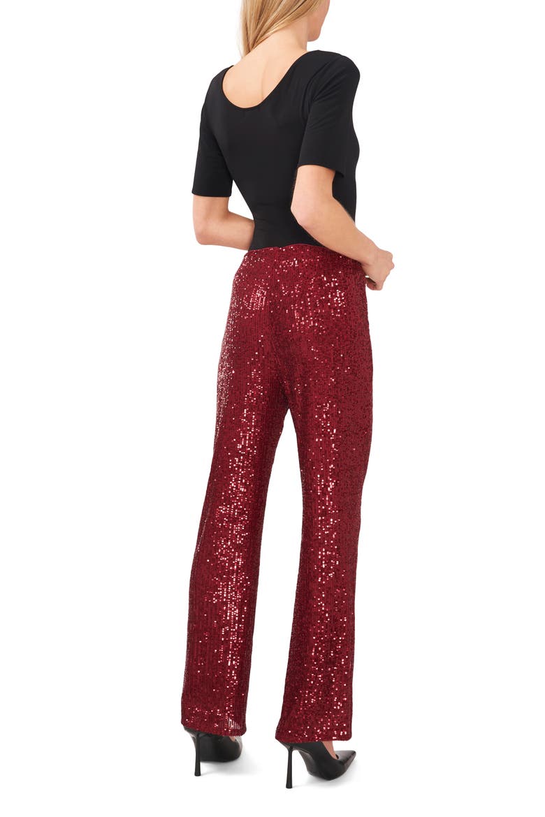 Sequin Flare Leg Pants, Alternate, color, DARK WINE