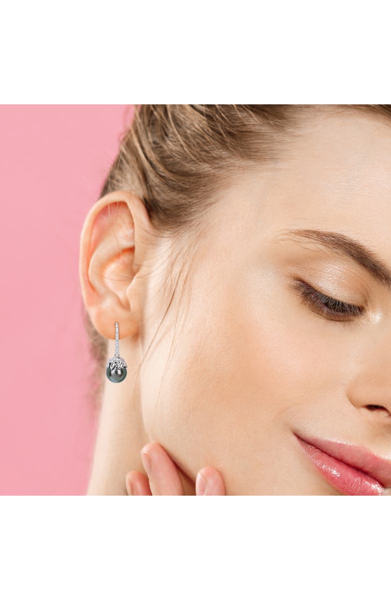 Julianna B. Cultured Pearl & Diamond Hook Earrings 14k, Alternate, color, Tahitian Pearl/White Gold