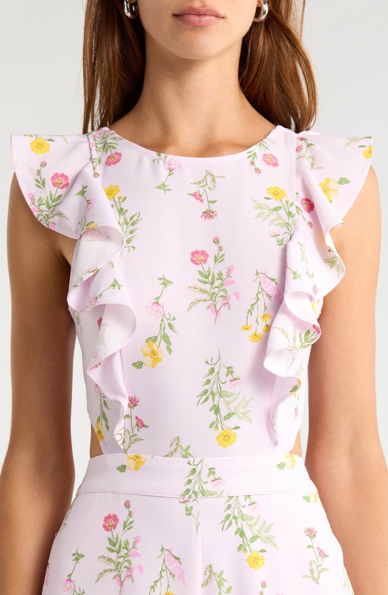 SUGARLIPS Margote Floral Print Ruffle Jumpsuit, Alternate, color, Blush-Pink