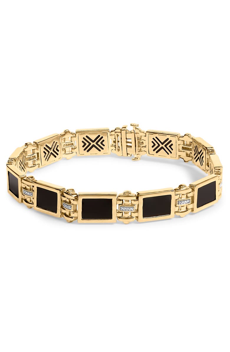 Haus of Brilliance Men's 14K Yellow Gold Over Silver 1/10 Cttw Diamond and Black Onyx Link Bracelet, Main, color, Yellow