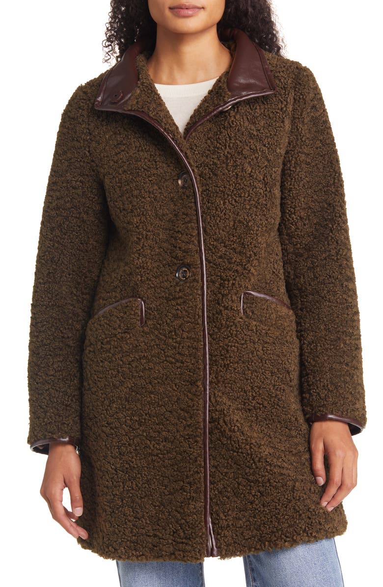 Sam Edelman Stand Collar Faux Shearling Coat, Alternate, color, Tuscan Olive
