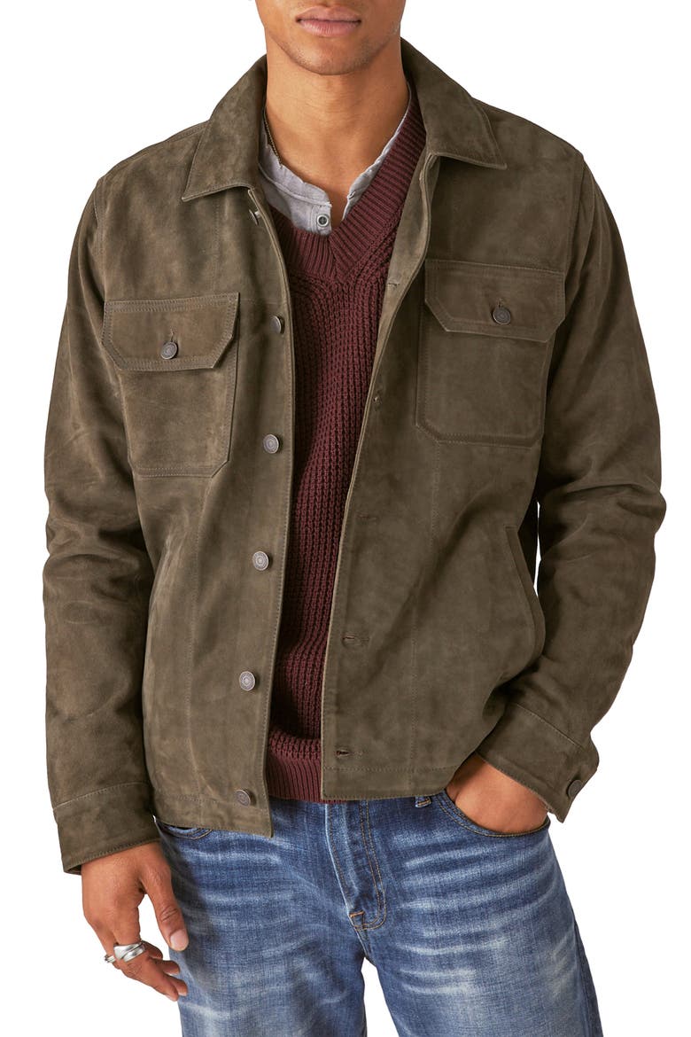 Suede Shirt Jacket, Main, color, DARK OLIVE
