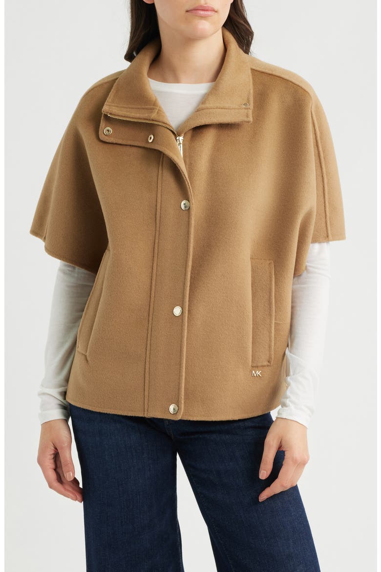 Double Face Wool Cape, Main, color, DARK CAMEL