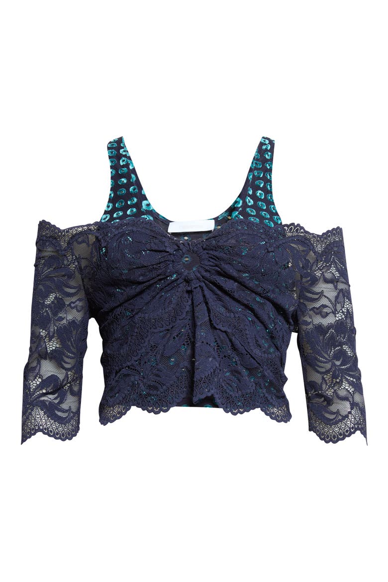 Trompe l'Oeil Lace Top, Alternate, color, DEEP NAVY