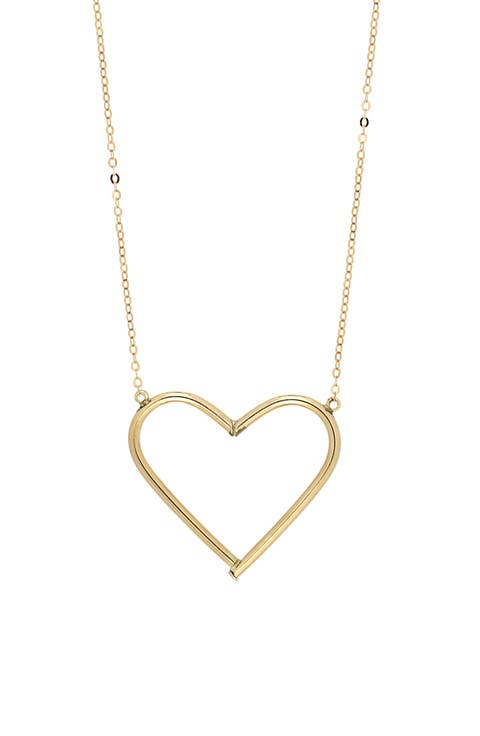 Large 14K Gold Open Heart Pendant Necklace