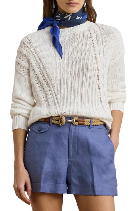 売れ筋商品|||ラルフローレン ニット&セーター アウター レディース Women's Striped Pointelle Cotton-Blend Sweater White/Blue Lapis State Of Cotton NYC Wynn Striped Sweater For Women