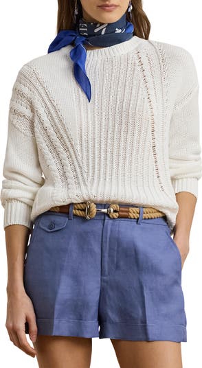 売れ筋商品|||ラルフローレン ニット&セーター アウター レディース Women's Pointelle-Knit Cotton Crewneck Sweater Shadow Navy s7-AI200971433001_lifestyle?
