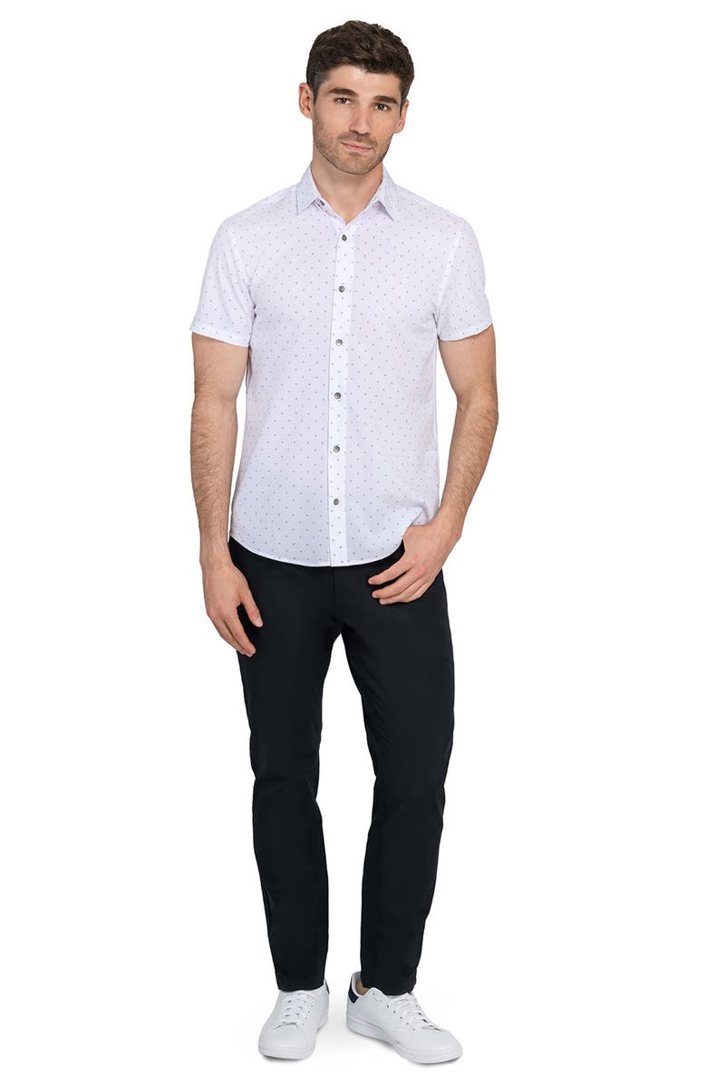 W.R.K Trim Fit Abstract Star Print Short Sleeve Performance Button-Up Shirt, Alternate, color, White/ Burgundy