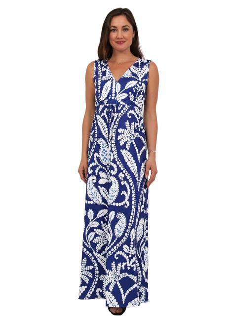 Womens Essential Abstract Print V-Neck Sleeveless Tie Back Empire Waist Maxi Dress