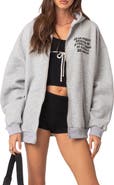 EDIKTED Everything's Okay Oversize Graphic Zip Hoodie