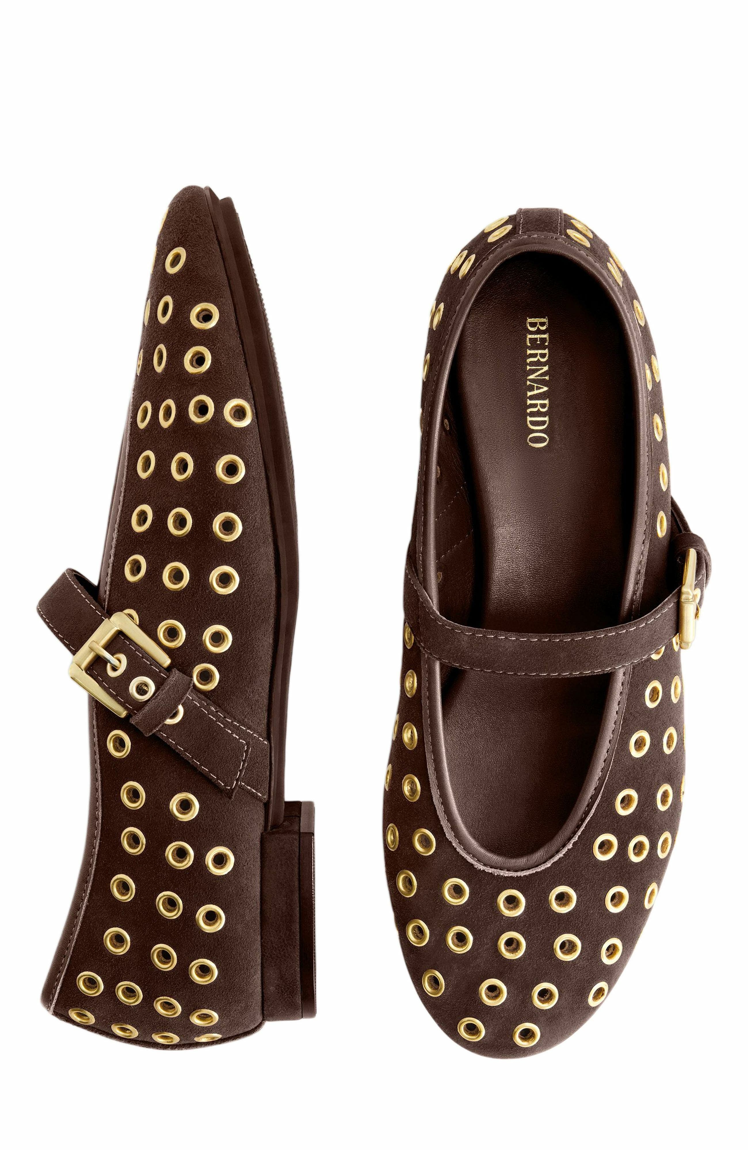 Bernardo Footwear Borden Grommet Mary Jane Flat, Alternate, color, Dark Chocolate