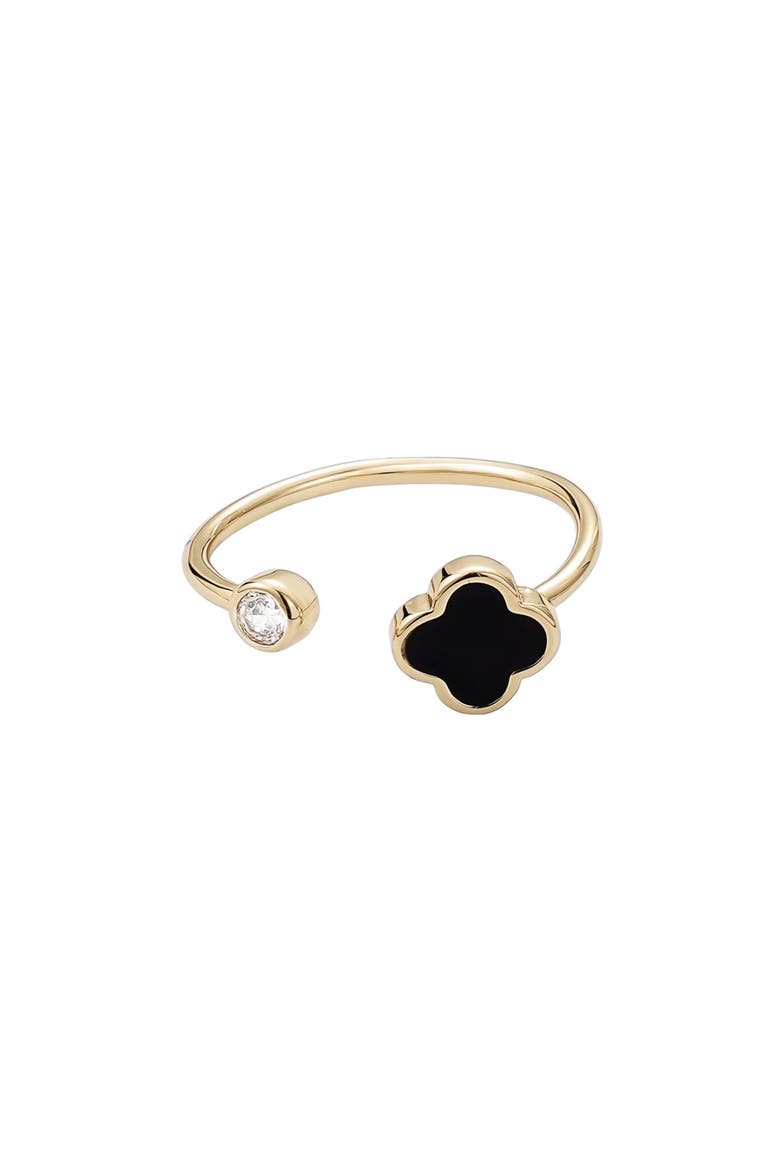 Black Clover & Crystal Open Band Ring, Alternate, color, GOLD