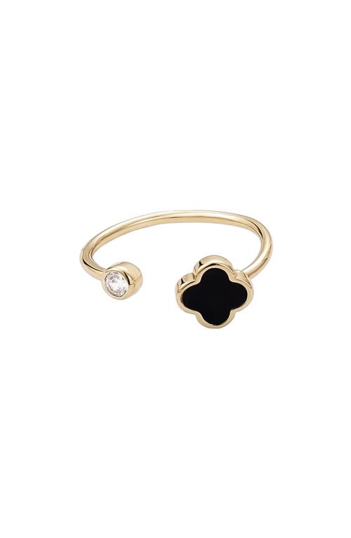 Adornia Black Clover & Crystal Open Band Ring In Gold