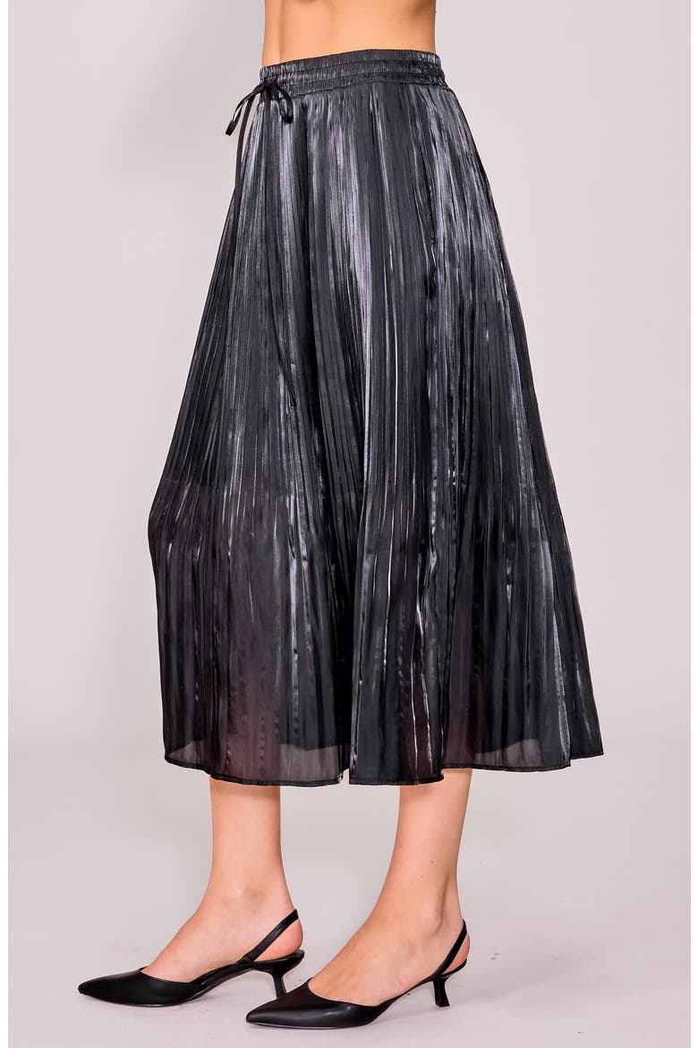 Metallic Release Pleat Skirt, Alternate, color, BLACK