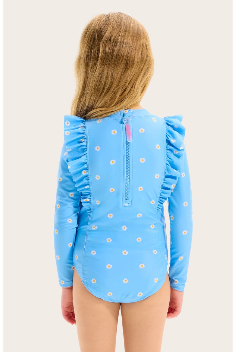 Kids' Daisy Chain One-Piece Rashguard Swimsuit, Alternate, color, DAISY CHAIN BLUE