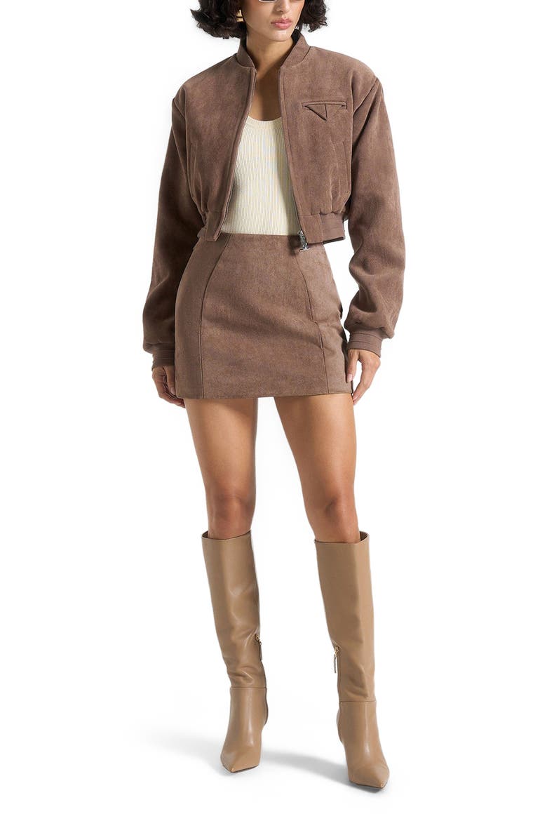Cleo Suede A-Line Mini Skirt, Alternate, color, Taupe