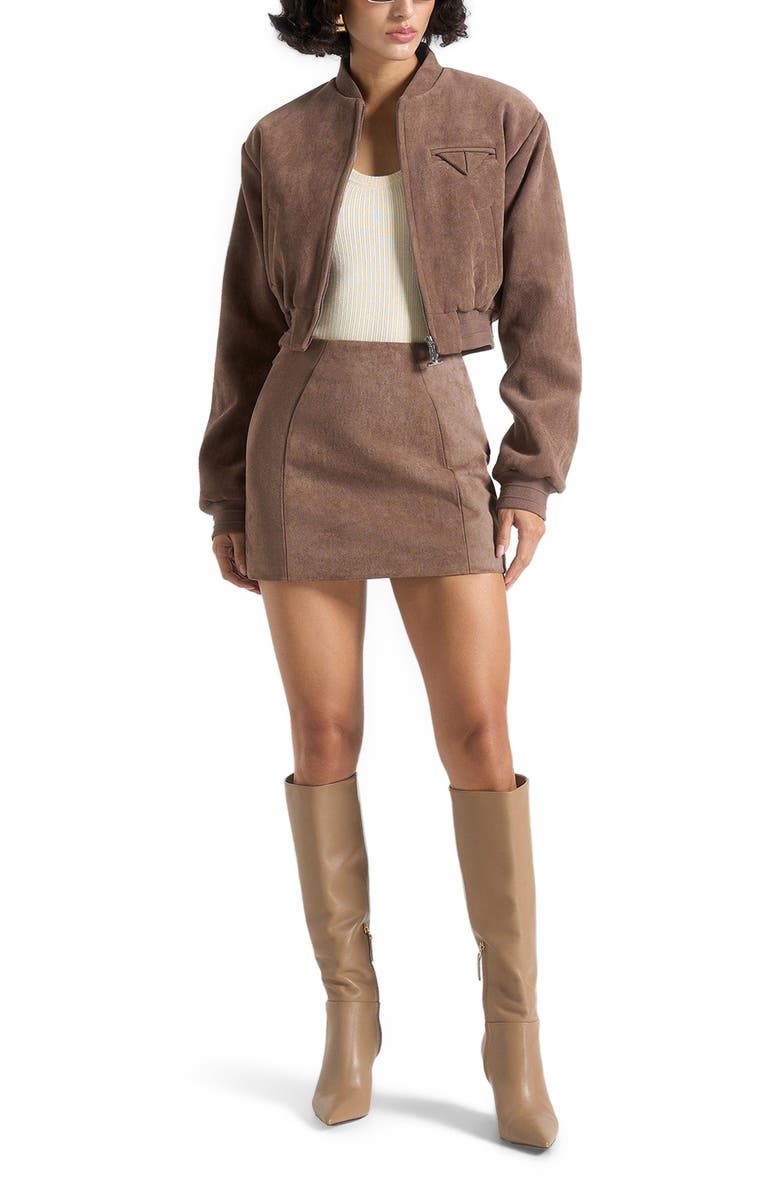 Manière De Voir Cleo Suede A-Line Mini Skirt, Alternate, color, Taupe