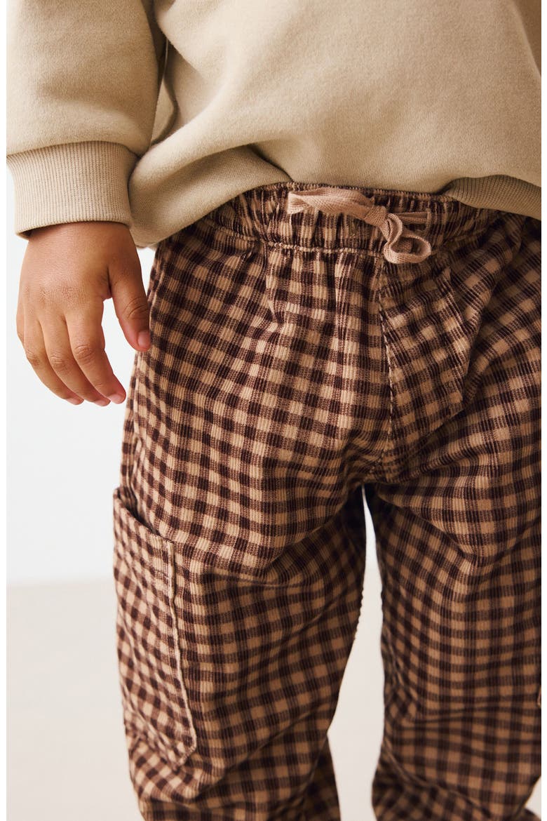 Kids' Gingham Corduroy Cargo Pants, Alternate, color, BROWN