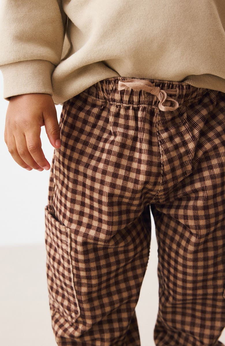 NEXT Kids' Gingham Corduroy Cargo Pants, Alternate, color, Brown