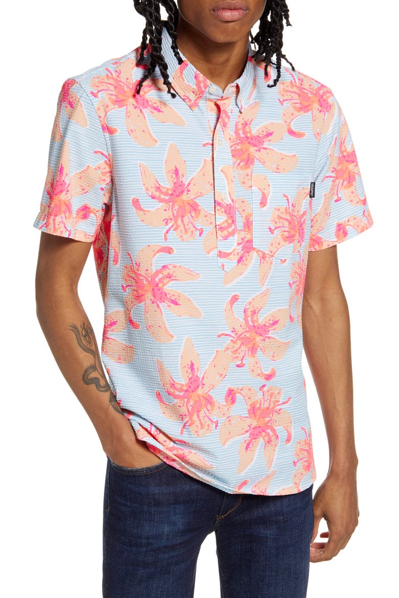 The Bloomslam Short Sleeve Button-Down Popover Seersucker Shirt, Main, color, LIGHT/ PASTEL BLUE