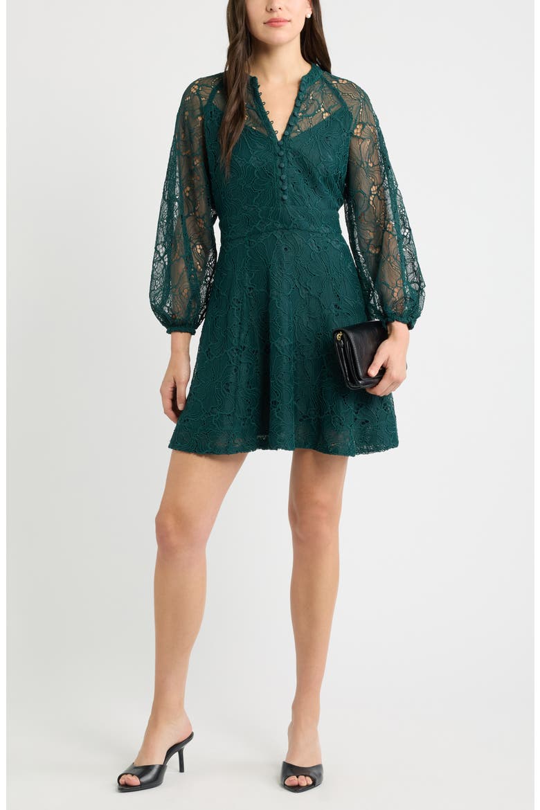 Long Sleeve Lace Minidress, Alternate, color, GREEN PONDEROSA