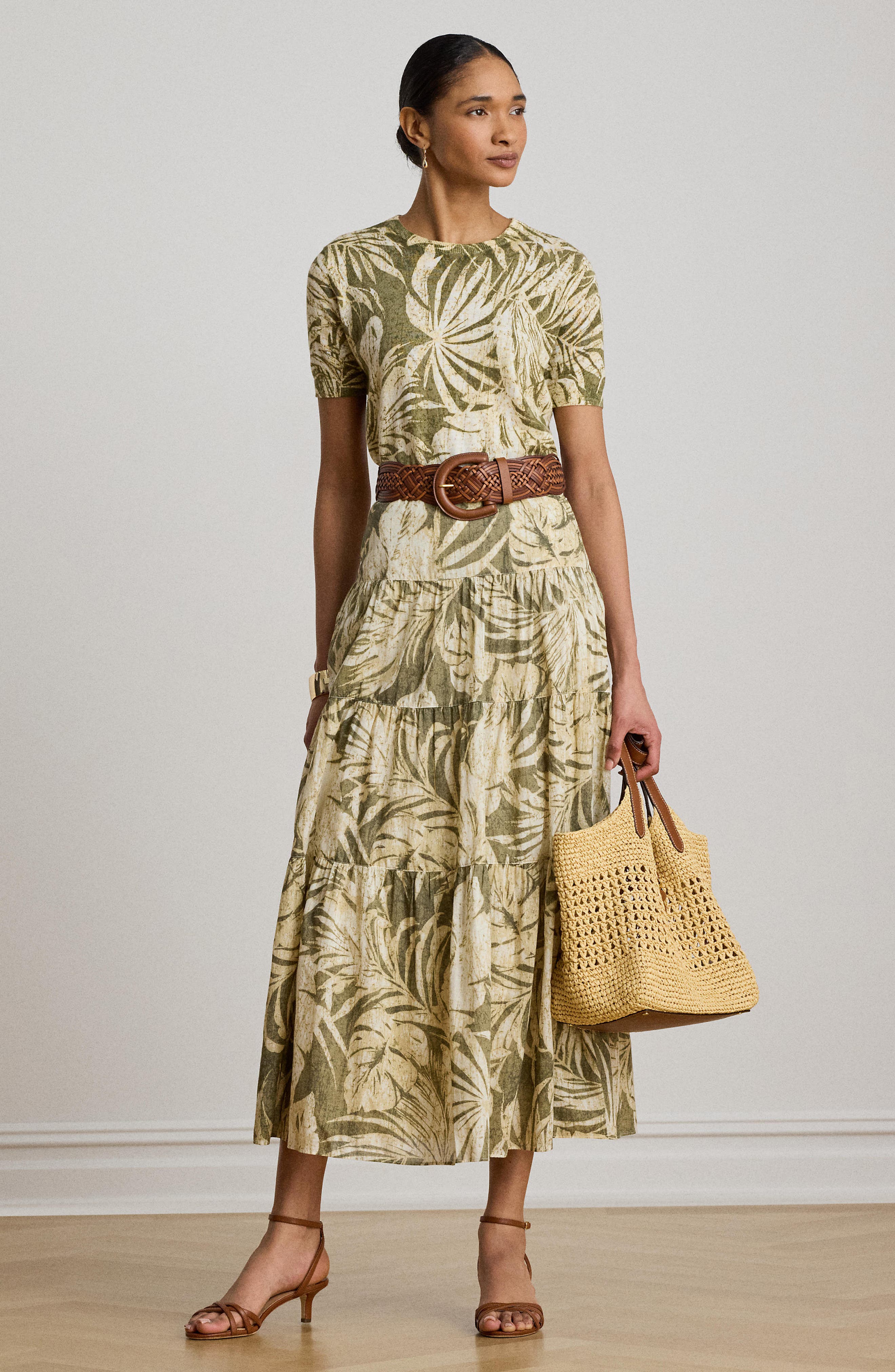 Palm Front Print Cotton Voile Midi Skirt - image 2