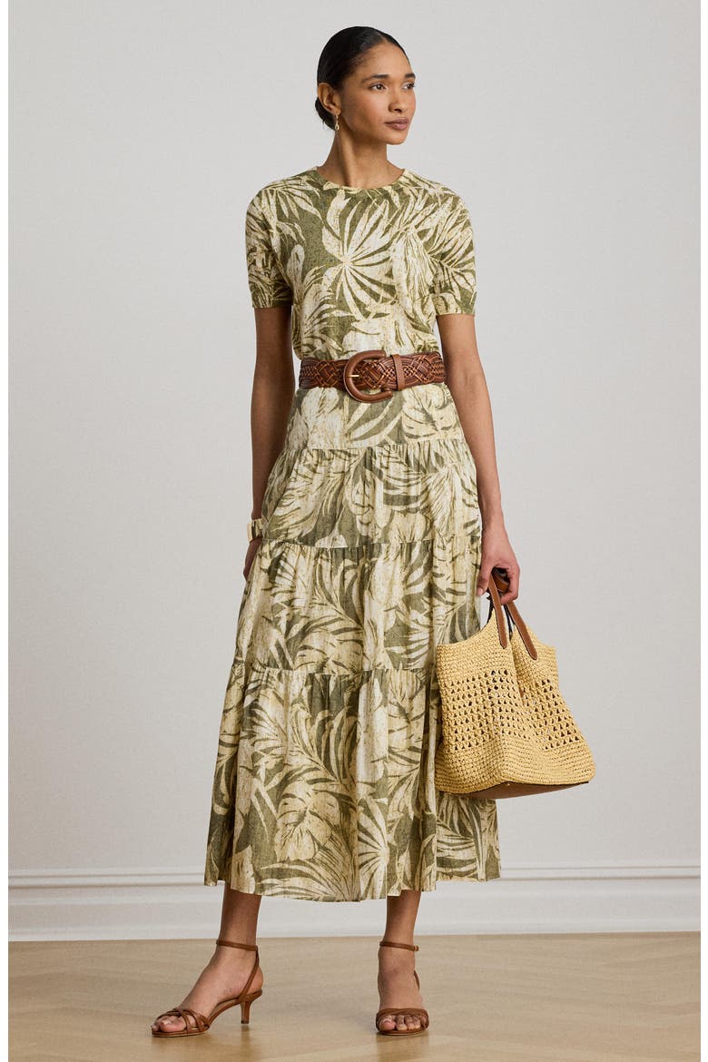 Palm Front Print Cotton Voile Midi Skirt, Alternate, color, FARM OLIVE GREEN