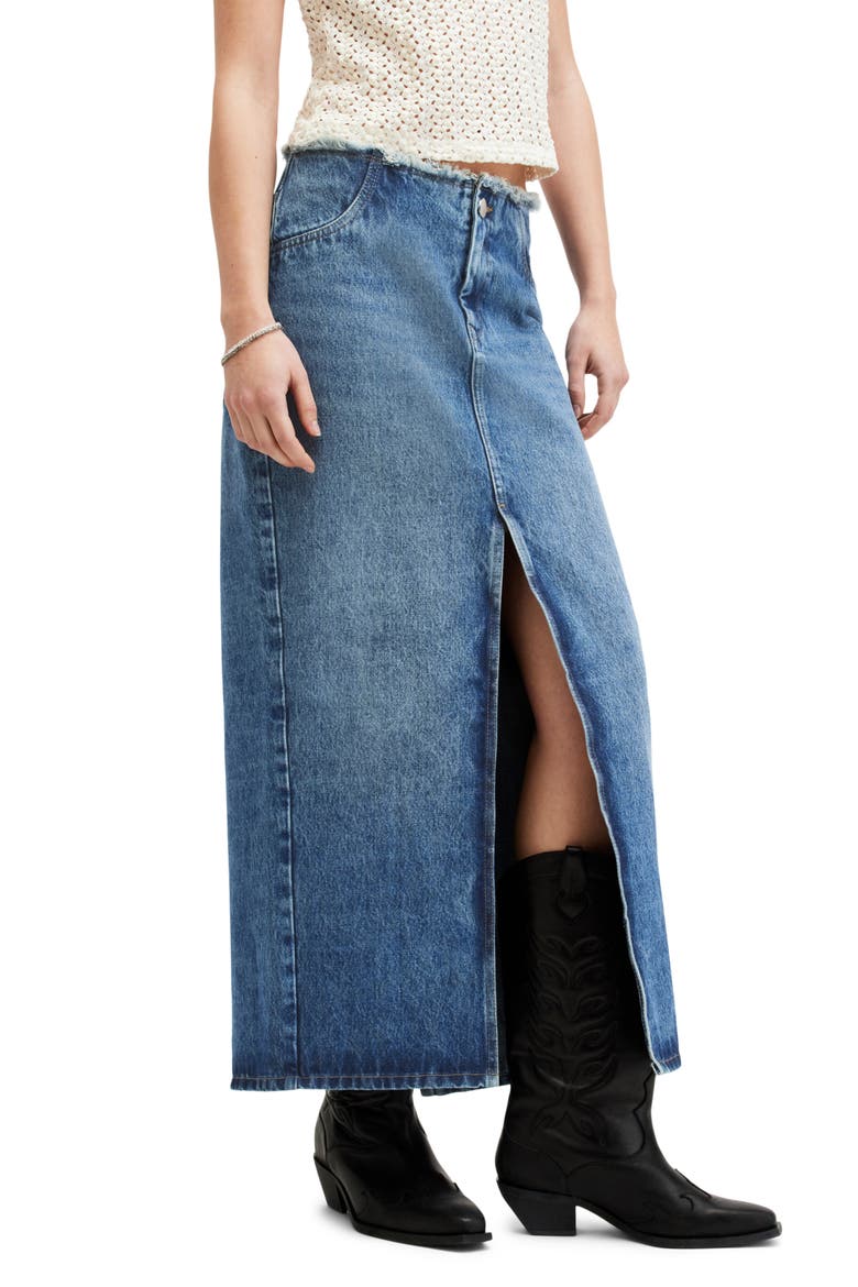 Cyra Denim Maxi Skirt, Alternate, color, MID INDIGO