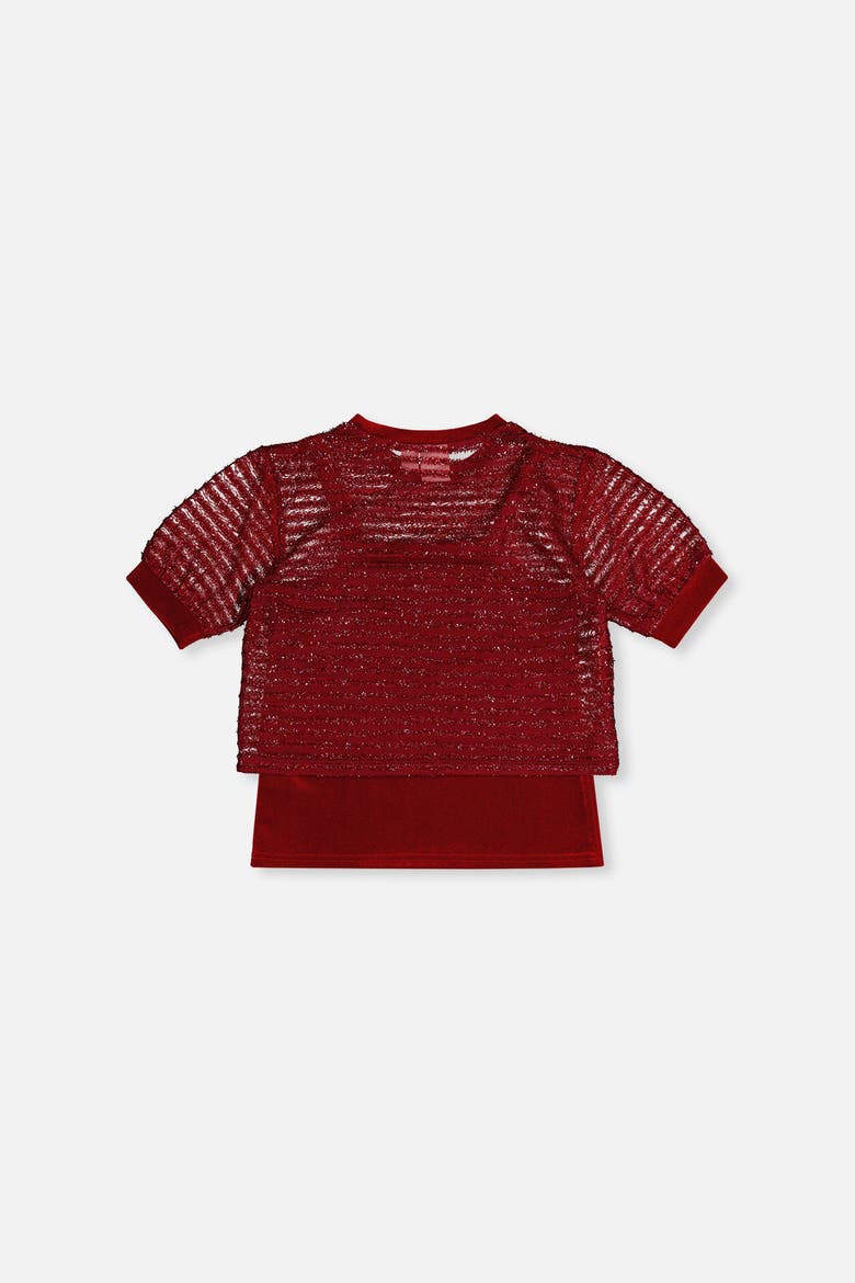 Fake Layering Jacquard Sparkly Top & Cami, Alternate, color, Rouge