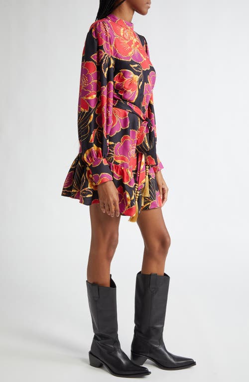 FARM RIO FARM RIO SHINY CHITA FLORAL PRINT LONG SLEEVE MINIDRESS 