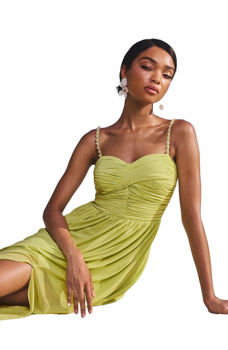 Lipsy Embellished Strap Ruched Maxi Dress, Alternate, color, Green