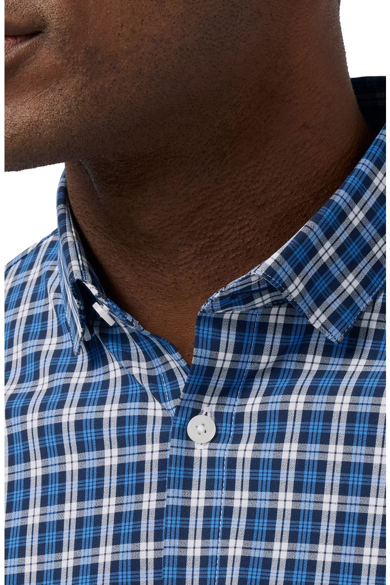 Leeward Trim Fit Navy Plaid No Tuck Button-Up Shirt, Alternate, color, COBALT CAYDEN PLAID