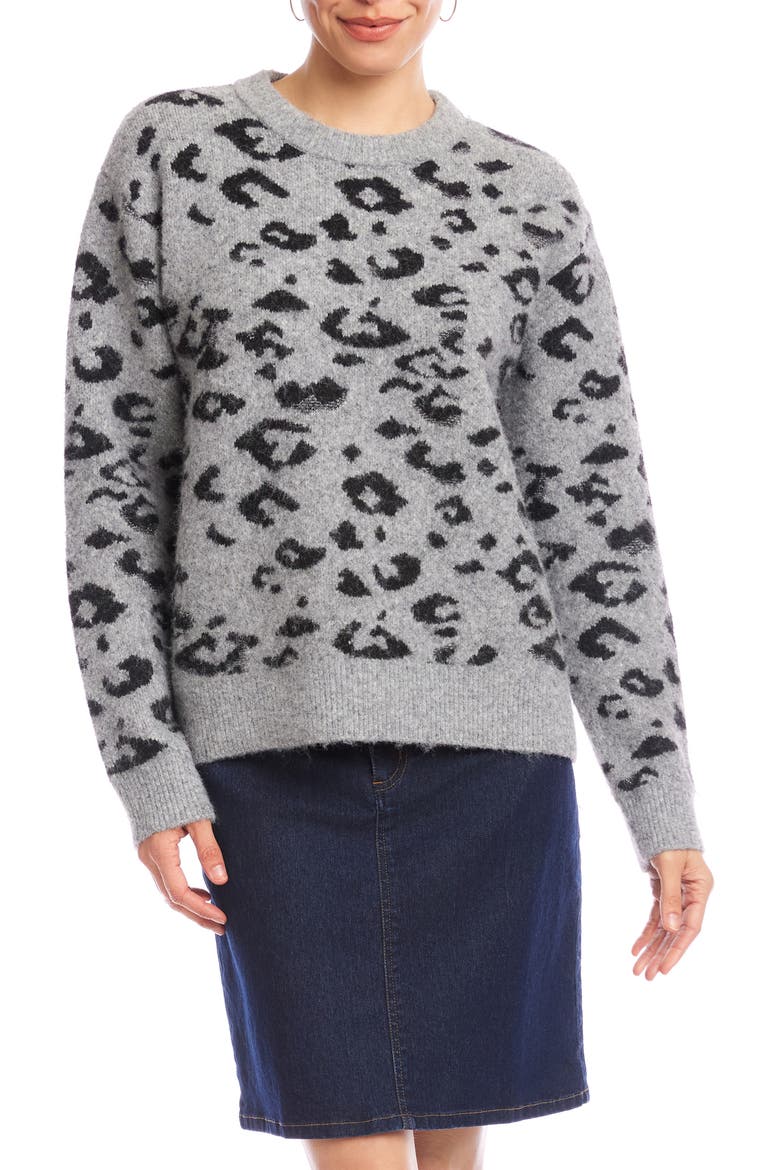 Metallic Leopard Crewneck Sweater, Alternate, color, GRAY WITH BLACK