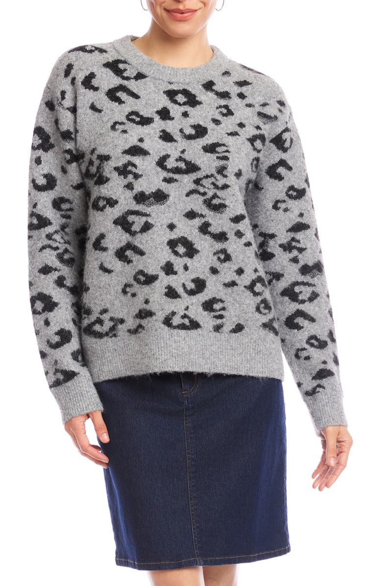 Karen Kane Metallic Leopard Crewneck Sweater, Alternate, color, Gray With Black