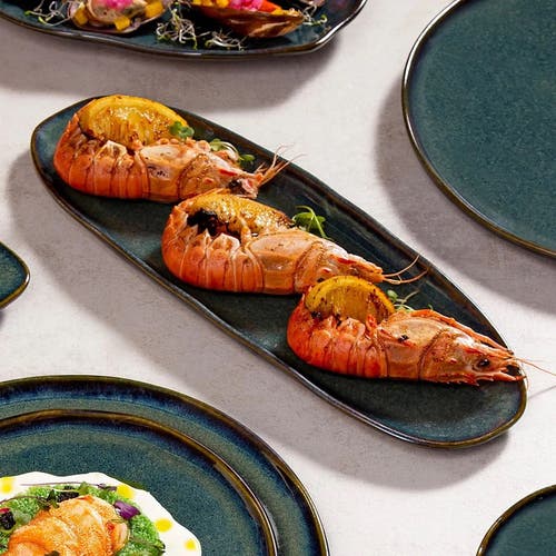 Porto Brasil Shallow Organic Oval Platter Small Set Of 4 In Blue